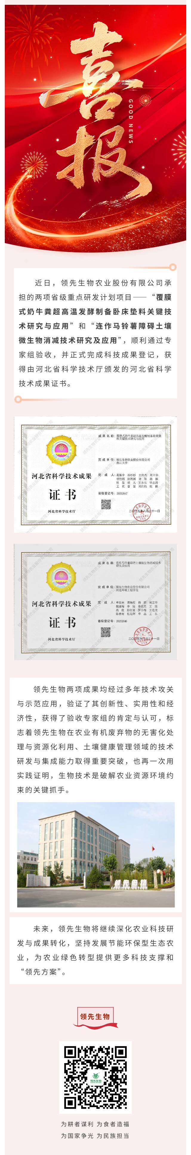 【喜訊】領(lǐng)先生物斬獲兩項(xiàng)省級科技成果！